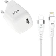 Linktech G821 Supper Silicon Tech 20W PD USB-C Beyaz Seyahat Şarj Aleti Lightning Kablo Set