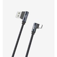 Linktech K592 Örgülü Dirsekli Metal Başlı 150 cm USB Micro 3 A Mavi Şarj Kablosu