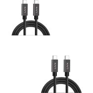 LivX İkili Paket Solid Halat Örgülü Space Gray 100W 5A Type C to Type C PD 2.0 5 Gbps 50 cm Hızlı Şarj ve Data Kablosu