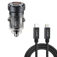 LivX Transparent 45W PD/QC Mini Araç Şarj Cihazı ve 1 m iPhone Hızlı Şarj Kablosu