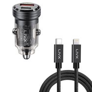 LivX Transparent 45W PD/QC Mini Araç Şarj Cihazı ve 3 mt iPhone Hızlı Şarj Kablosu