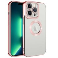 Lopard Roze Altın iPhone 12 Pro Uyumlu Kamera Korumalı Logo Açık Silikon Kılıf