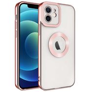 Lopard Roze Altın iPhone 12 Uyumlu Kamera Korumalı Logo Açık Silikon Kılıf