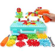 Lrs Store Matkaplı Vidalama ve 3D Yaratıcı Mozaik Puzzle Hayvanlı 340 Parça Montesorri Yapı Oyunu