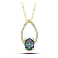 Lucky Gümüş Gold Oval Mistik Topaz Taşlı Damla Kadın Kolye