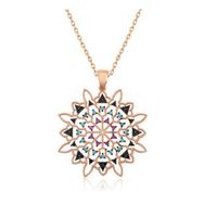 Lucky Gümüş Rose Geometrik Desenli Madalyon Kolye