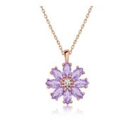 Lucky Gümüş Rose Lila Çiçek Kolye