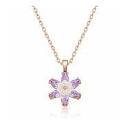 Lucky Gümüş Rose Lila Lotus Çiçeği Kolye