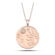 Lucky Gümüş Rose Opal Beyaz Taşlı Ay Güneş Kadın Kolye