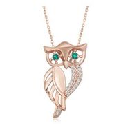 Lucky Gümüş Rose Yeşil Gözlü Baykuş Kadın Kolye