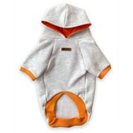 Luli Pet Gri-Turuncu Kapüşonlu Polarlı Köpek Sweatshirt