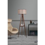 Lumexx Sehbalı Tripod Ceviz Silindir Açık Hasır Abajurlu Lambader