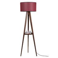 Lumexx Sehbalı Tripod Ceviz Silindir Hasır Bordo Abajurlu Lambader