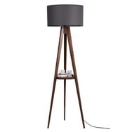 Lumexx Sehbalı Tripod Ceviz Silindir Koyu Gri Abajurlu Lambader