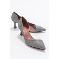LuviShoes 353 Platın Simli Kadın Topuklu Ayakkabı