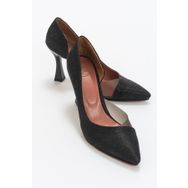 LuviShoes 653 Sıyah Simli Kadın Topuklu Ayakkabı