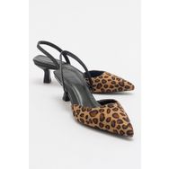 LuviShoes Over Siyah Sarı Desenli Kadın Topuklu Ayakkabı