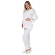 LuvmaBelly MYRA9510 Ekru Dantelli Düğmeli Flaplı Hamile Pijama Takımı