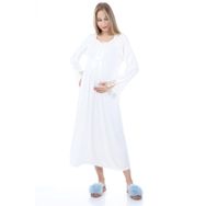 LuvmaBelly MYRA9620 Dantelli Düğmeli Hamile Gecelik - Ekru