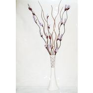 M3Decorium Beyaz Desenli 5 Adet Mor Çiçek 5 Adet Kahverengi Dal 60cm Vazo