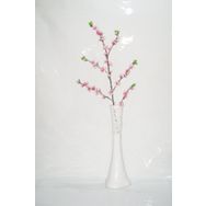 M3Decorium Beyaz İşlemeli Pembe Bahar Dalı 60cm Vazo