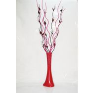 M3Decorium Desenli Kırmızı 5 Adet Beyaz Üzüm 5 Adet Fuşya Dal 60cm Vazo