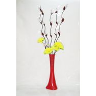 M3Decorium Desenli Kırmızı 5 adet Beyaz Üzüm ve Sarı Çiçek 60cm Vazo