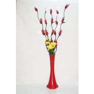 M3Decorium Desenli Kırmızı 5 adet Kırmızı Üzüm Çiçek Sarı gül 60cm Vazo