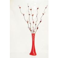 M3Decorium Desenli Kırmızı 5 Adet Mor Üzüm 5 Adet Krem Dal 60cm Vazo