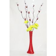 M3Decorium Desenli Kırmızı 5 adet Mor Üzüm Sarı Çiçek 60cm Vazo