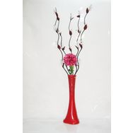 M3Decorium Desenli Kırmızı 5 adet Üzüm Çiçekler Ve Ortanca 60cm Vazo