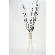 M3Decorium Desenli Krem 5 Adet Beyaz Üzüm Çiçek 5 Adet Siyah Dal 60cm Vazo
