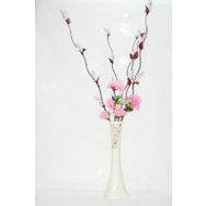 M3Decorium Desenli Krem Rengi 5 adet Mor Üzüm Pembe Çiçek 60cm Vazo