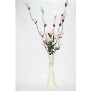 M3Decorium Desenli Krem Rengi 5 adet Mor Üzüm Pembe Gül 60cm Vazo