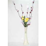 M3Decorium Desenli Krem Rengi 5 adet Mor Üzüm Sarı Gül 60cm Vazo