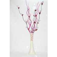 M3Decorium Desenli Krem Üzüm ve Fuşya Dallar 60cm Vazo