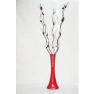 M3Decorium Kırmızı Desenli 5 Adet Beyaz Üzüm 5 Adet Krem Dallar 60cm Vazo