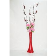 M3Decorium Kırmızı Desenli 5 adet Beyaz Üzüm ve Pembe Çiçekler 60cm Vazo