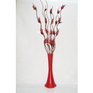 M3Decorium Kırmızı Desenli 5 Adet Kırmızı Üzüm 5 Adet Kahve Dal 60cm Vazo