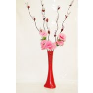 M3Decorium Kırmızı Desenli 5 adet Mor Üzum ve Çiçekler 60cm Vazo