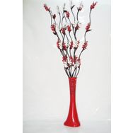 M3Decorium Kırmızı Desenli 5 Kırmızı 5 Beyaz Üzüm Çiçek 60cm Vazo
