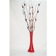 M3Decorium Kırmızı Desenli Beyaz 5 adet Üzüm 5 adet Kahve Dallar 60cm Vazo