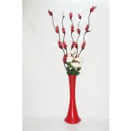M3Decorium Kırmızı Kırmızı 5 Adet Üzüm Çiçek Beyaz Gül 60cm Vazo