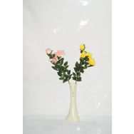 M3Decorium Krem Rengi Desenli Pembe Sarı Gül 40cm Vazo