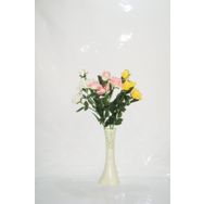 M3Decorium Krem Rengi İşlemeli 3 Renk Gül 40cm Vazo