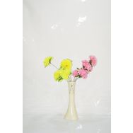 M3Decorium Krem Rengi İşlemeli Sarı Pembe Çiçek 40cm Vazo