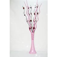M3Decorium Pembe Desenli Uzun 5 Adet Beyaz Üzüm 5 Adet Fuşya Dal 60cm Vazo