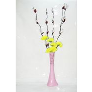 M3Decorium Pembe Desenli Uzun 5 Adet Beyaz Üzüm 6 Sarı Ortanca 60cm Vazo