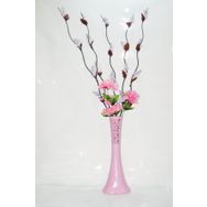 M3Decorium Pembe Desenli Uzun 5 Adet Mor Üzüm Pembe Ortanca 60cm Vazo