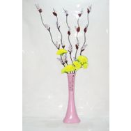 M3Decorium Pudra Pembe Desenli Uzun 5 Adet Mor Üzüm Sarı Ortanca 60cm Vazo